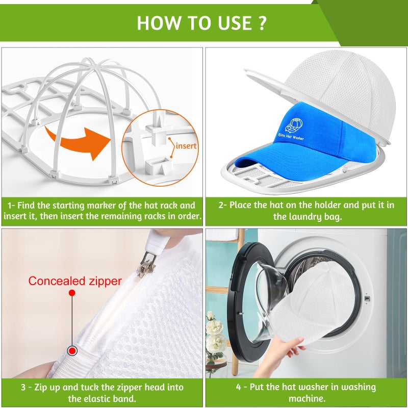 Eiito Hat Washer Cage Hats Cleaner, Hat Washer for baseball caps for Washing Machine or Dishwasher, Ball Cap Washer Frame for Flat & Curved Hats.2-Pack White - Image 4